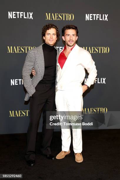 Matt Bomer and Jonathan Bailey attend Netflix's "Maestro" Los Angeles photo call at Academy Museum of Motion Pictures on December 12, 2023 in Los...