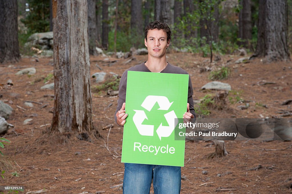 A man holding a recycling sign