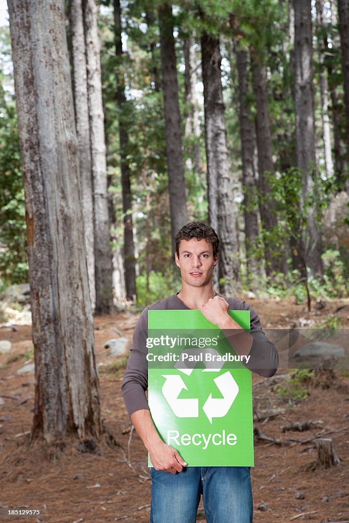 A man holding a recycling sign