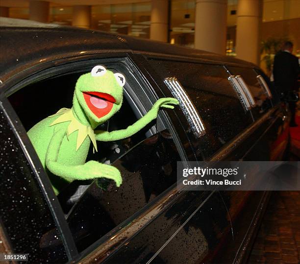 Kermit the Frog arrives in a limo at the 17th Annual Genesis Awards at the Beverly Hilton Hotel on March 15, 2003 in Beverly Hills, California.