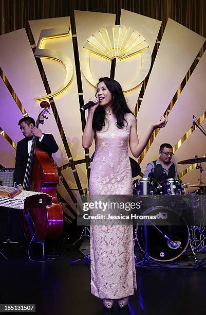 Karen Mok performs at the Mandarin Oriental Hong Kong 50th Anniversary Gala on October 17, 2013 in Hong Kong.