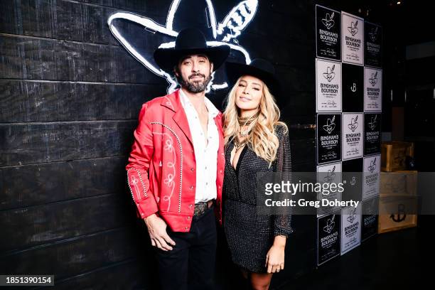 Ryan Bingham and Hassie Harrison attend Bingham's Bourbon NFR After Party at Inspire at the Wynn on December 07, 2023 in Las Vegas, Nevada.
