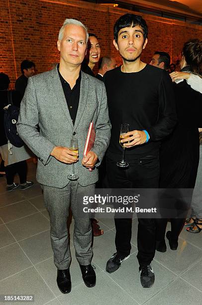 Klaus Biesenbach and Adrian Villar Rojas attend a cocktail party to Celebrate the Launch of the Book "Chloe Attitudes" hosted by Sarah Mower and Marc...