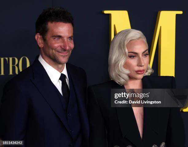 Bradley Cooper and Lady Gaga attend Netflix's "Maestro" Los Angeles photo call at the Academy Museum of Motion Pictures on December 12, 2023 in Los...