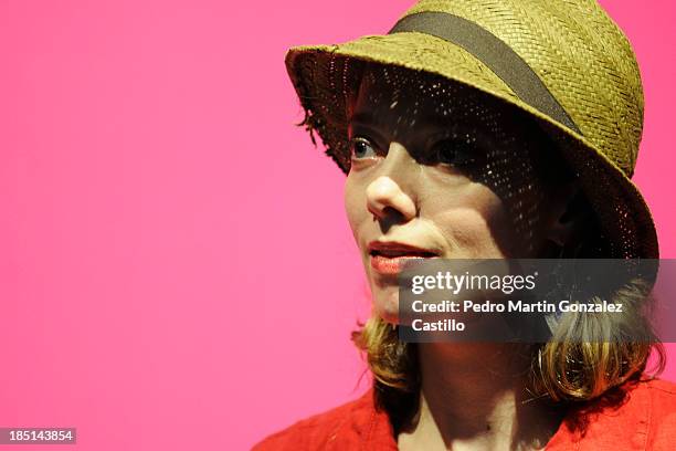 Victoria Chaplin poses at a press conference during the 41º Edition of the International Guanajuato Cervantino Festival at El Meson de San Antonio on...