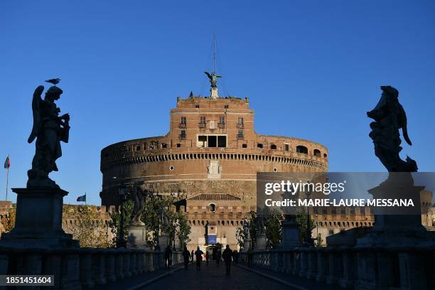 This photograph taken on December 16 shows the Sant'Angelo castle hosting the Atreju political meeting organised by the young militants of Italian...