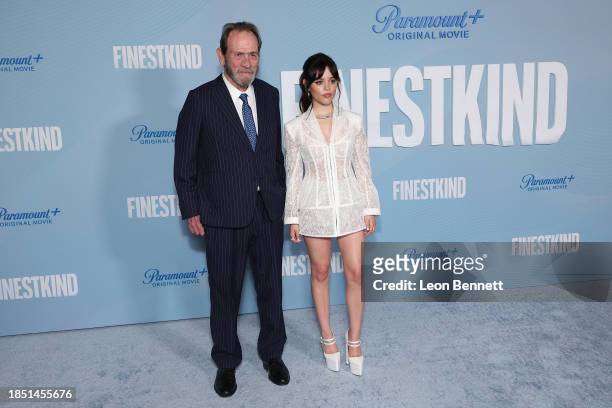 Tommy Lee Jones and Jenna Ortega attends Los Angeles Premiere of Paramount+'s "Finestkind" at Pacific Design Center on December 12, 2023 in West...