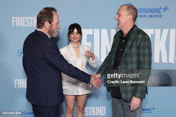 Tommy Lee Jones, Jenna Ortega, and Brian Helgeland attend Los Angeles Premiere of Paramount+'s "Finestkind" at Pacific Design Center on December 12,...