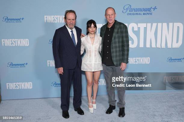 Tommy Lee Jones, Jenna Ortega, and Brian Helgeland attend Los Angeles Premiere of Paramount+'s "Finestkind" at Pacific Design Center on December 12,...