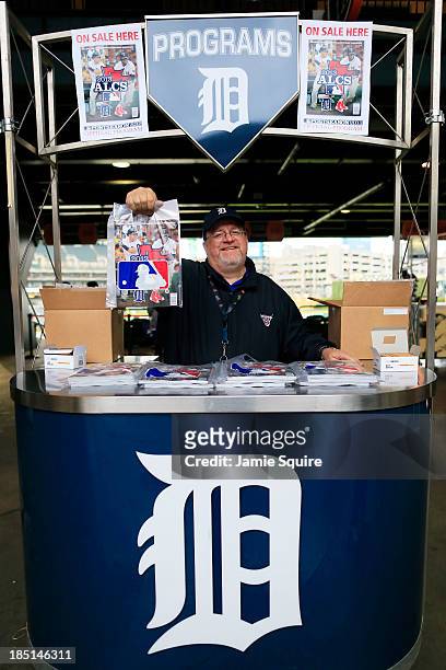 Vendor sells programs prior to Game Five of the American League Championship Series between the Detroit Tigers and the Boston Red Sox at Comerica...