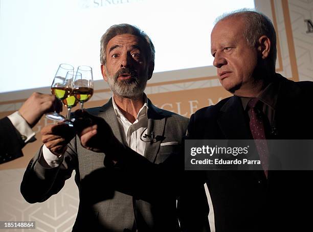 Actor Imanol Arias and actor Juan Echanove attend 'The 1824 series' whisky by The Macallan party photocall at 1113 Loft on October 17, 2013 in...