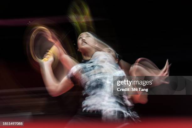 An Se Young of Korea competes in the Women's Singles Round Robin match against Kim Ga Eun of Korea during day one of the BWF World Tour Finals 2023...