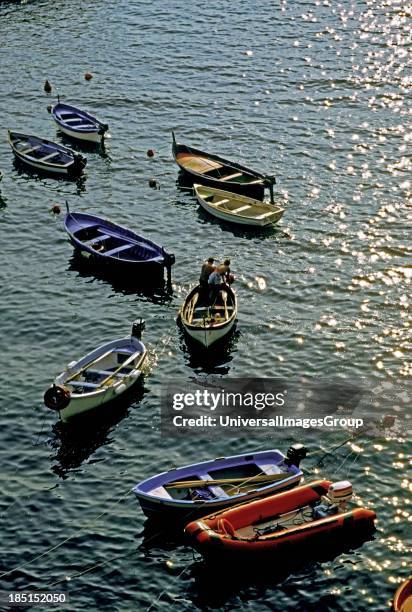 Italy Cinqueterre Riomaggiore Mediterranean Port small fishing boats