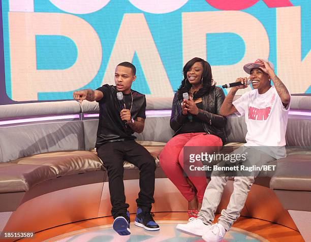 Bow Wow, Keyonnah Abrams, and Mattie "Dee Pimpin" Brown attend 106 & Park at 106 & Park studio on October 17, 2013 in New York City.