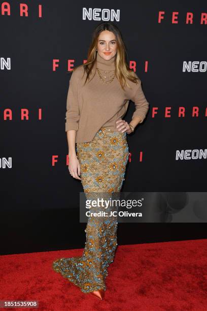 Shailene Woodley attends the premiere of Neon's "Ferrari" at Directors Guild Of America on December 12, 2023 in Los Angeles, California.
