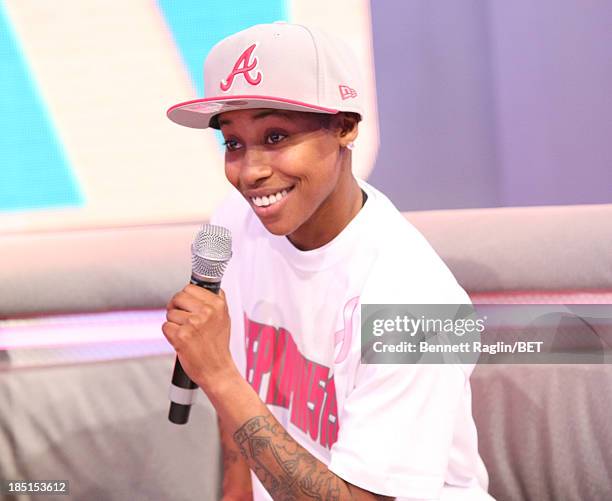 Bow Wow impersonator Mattie "Dee Pimpin" Brown visits 106 & Park at 106 & Park studio on October 17, 2013 in New York City.