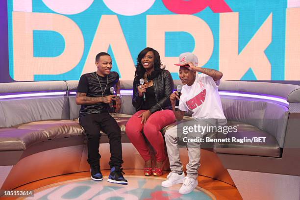 Bow Wow, Keyonnah Abrams, and Mattie "Dee Pimpin" Brown attend 106 & Park at 106 & Park studio on October 17, 2013 in New York City.