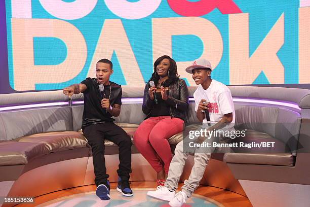 Bow Wow, Keyonnah Abrams, and Mattie "Dee Pimpin" Brown attend 106 & Park at 106 & Park studio on October 17, 2013 in New York City.