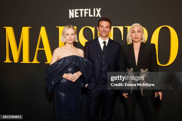 Carey Mulligan, Bradley Cooper, and Lady Gaga attend Netflix's Maestro LA special screening at Academy Museum of Motion Pictures on December 12, 2023...