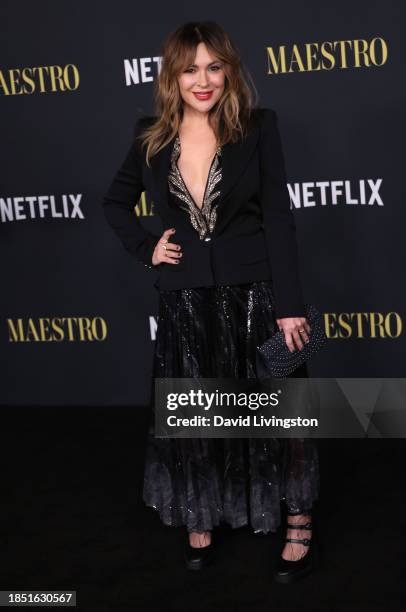 Alyssa Milano attends Netflix's "Maestro" Los Angeles photo call at the Academy Museum of Motion Pictures on December 12, 2023 in Los Angeles,...