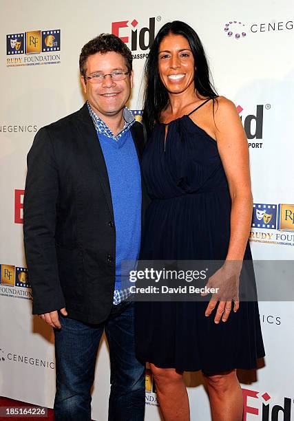Actor Sean Astin and Cheryl Ruettiger arrive at the 20th anniversary celebration of the release of the movie "Rudy" at the Brenden Theatres inside...