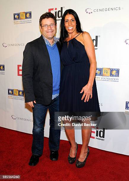 Actor Sean Astin and Cheryl Ruettiger arrive at the 20th anniversary celebration of the release of the movie "Rudy" at the Brenden Theatres inside...