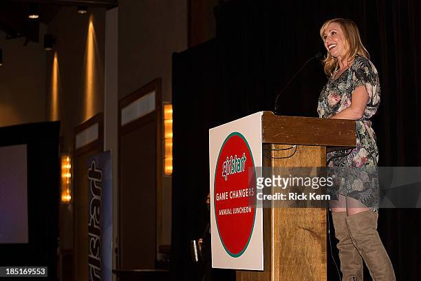 Television personality Kari Byron speaks on stage during the Girlstart Game Changers Annual Luncheon at the AT&T Conference Center on October 17,...