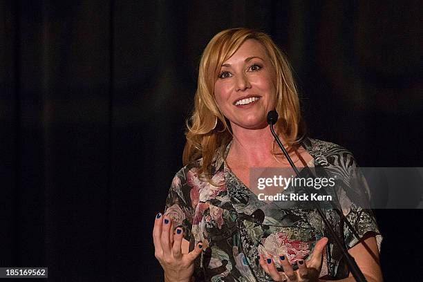 Television personality Kari Byron speaks on stage during the Girlstart Game Changers Annual Luncheon at the AT&T Conference Center on October 17,...