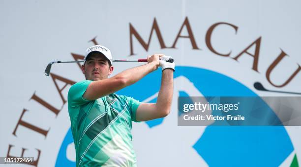 Ryan McCarthy of Australia tees off on the 11th hole during day two of the Venetian Macau Open at Macau Golf and Country Club on October 18, 2013 in...