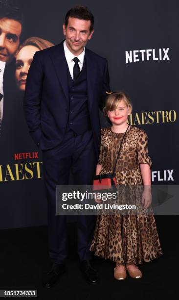Bradley Cooper and Lea De Seine Shayk Cooper attend Netflix's "Maestro" Los Angeles photo call at the Academy Museum of Motion Pictures on December...