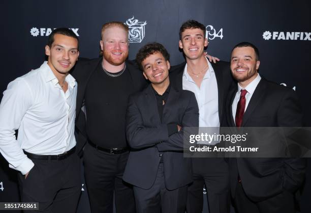 Noah Aussems Dante Frangipane and Sevian Frangipane attend Fanfix x Atlantic Records Holiday Party at Petersen Automotive Museum on December 12, 2023...