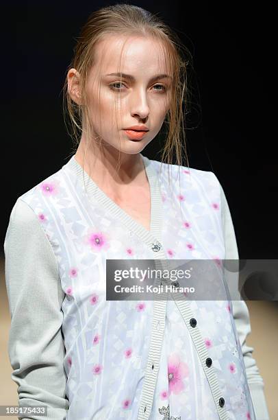 Model showcases designs on the runway during the In-Process by Hall Ohara show as part of Mercedes Benz Fashion Week TOKYO 2014 S/S at the Hikarie...