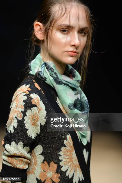Model showcases designs on the runway during the In-Process by Hall Ohara show as part of Mercedes Benz Fashion Week TOKYO 2014 S/S at the Hikarie...