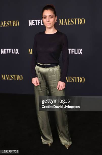 Cristiana Dell'Anna attends Netflix's "Maestro" Los Angeles photo call at the Academy Museum of Motion Pictures on December 12, 2023 in Los Angeles,...