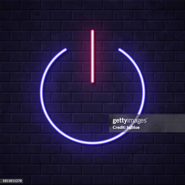 power. glowing neon icon on brick wall background - pushing against wall stock illustrations