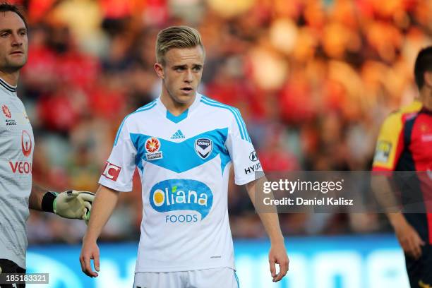 Connor Pain of the Victory is seen during the round two A-League match between Adelaide United and Melbourne Victory at Coopers Stadium on October...