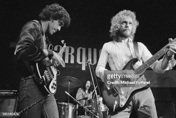 Irish rock group Thin Lizzy performing at the Marquee Club, London, 13th November 1973. Left to right: Phil Lynott , Brian Downey and Eric Bell.