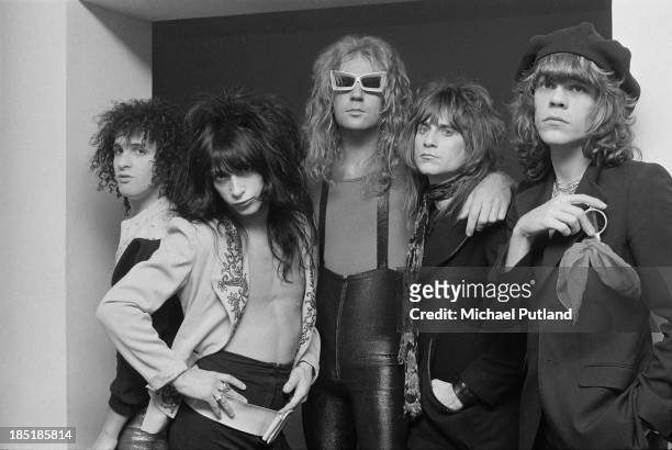 American glam rock group the New York Dolls, London, 23rd November 1973. Left to right: guitarist Sylvain Sylvain, guitarist Johnny Thunders ,...