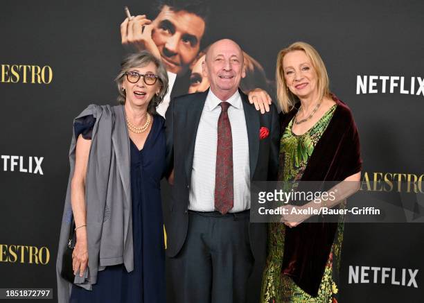 Nina Bernstein, Alexander Bernstein, and Jamie Bernstein attend Netflix's "Maestro" Los Angeles Photo Call at Academy Museum of Motion Pictures on...