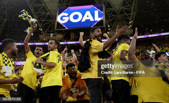 Fans of Al Ittihad FC celebrate during the FIFA Club World Cup match