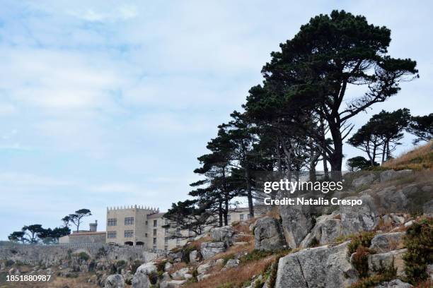 view of the parador of baiona (bayona) and the coast. - half time stock pictures, royalty-free photos & images