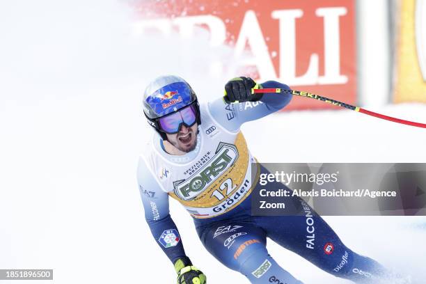 Dominik Paris of Team Italy celebrates during the Audi FIS Alpine Ski World Cup Men's Downhill on December 16, 2023 in Val Gardena, Italy.