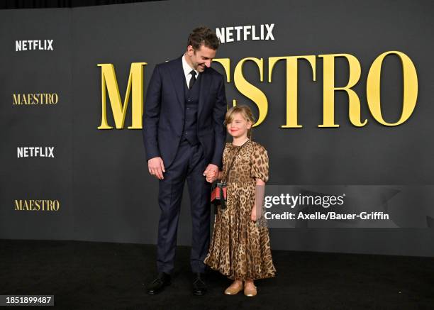 Bradley Cooper and Lea De Seine Shayk Cooper attend Netflix's "Maestro" Los Angeles Photo Call at Academy Museum of Motion Pictures on December 12,...