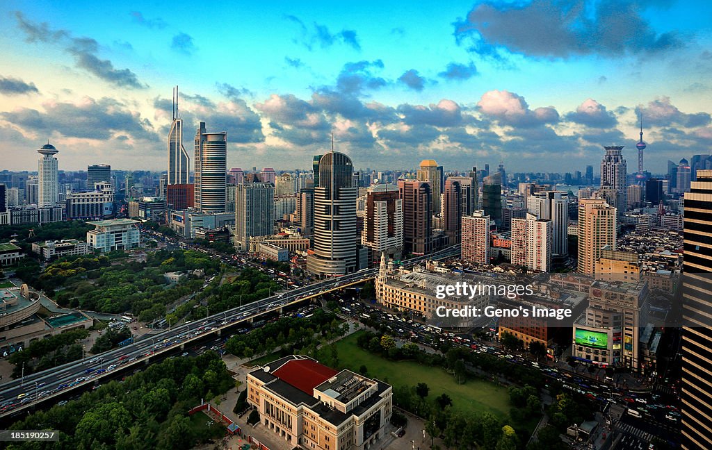 Aerial view of downtown Shanghai
