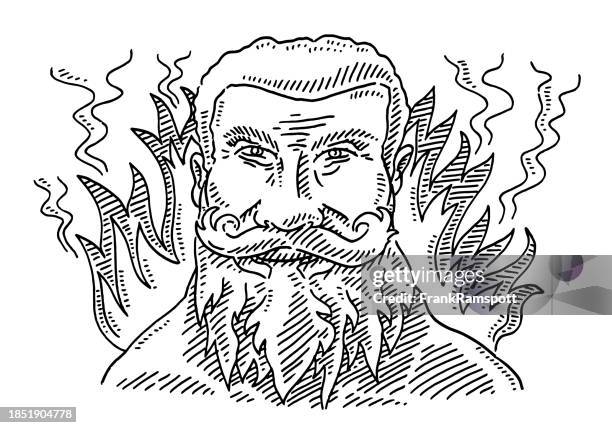 bearded fantasy character man in front of fire drawing - 60 64 years stock illustrations