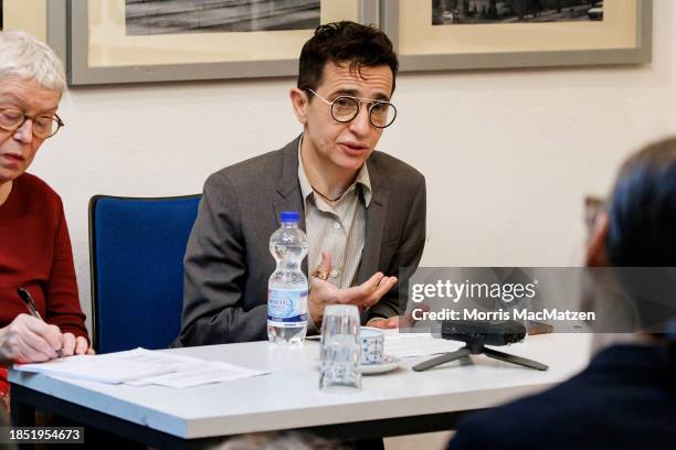 Russian-American journalist Masha Gessen gestures as they addresses the audience during an award ceremony for the Hannah Ahrendt Prize for Political...