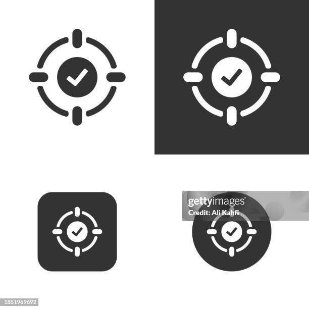stockillustraties, clipart, cartoons en iconen met target and checkmark. solid icon that can be applied anywhere, simple, pixel perfect and modern style. - vizier