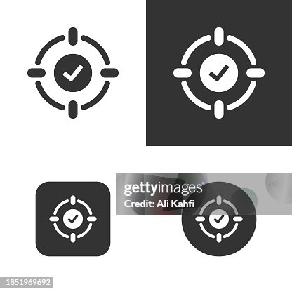 Target and checkmark. Solid icon that can be applied anywhere, simple, pixel perfect and modern style. Target and checkmark. Solid icon that can be applied anywhere, simple, pixel perfect and modern style.