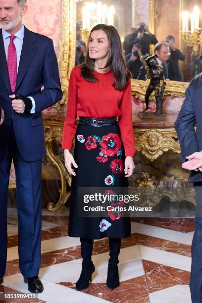 Queen Letizia of Spain meets the "Princesa De Girona" Foundation at The Royal Palace on December 13, 2023 in Madrid, Spain.