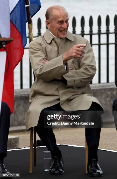 Prince Philip, Duke of Edinburgh attends the renaming ceremony for 'The City of Adelaide' Clipper Ship at the Old Royal Naval College on October 18,...